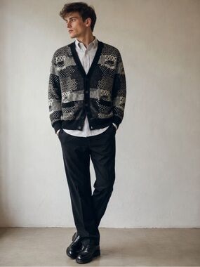 Vintage Paul Smith Patchwork Knit Cardigan Sweater Wool Blend Grandpa Core